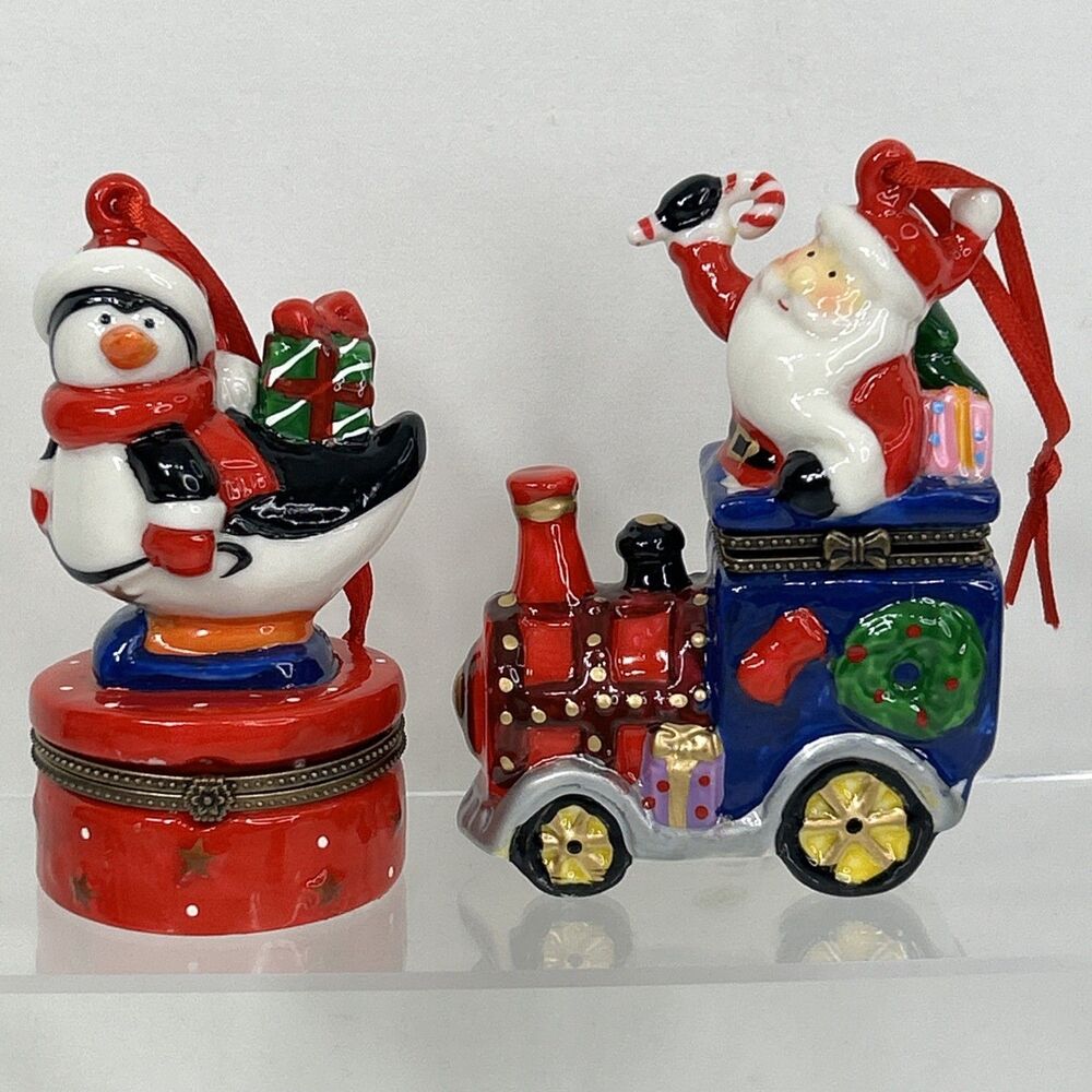 Jewelry Trinket Box Christmas Ornament Santa Claus Candy Cane Penguin Gift Lid
